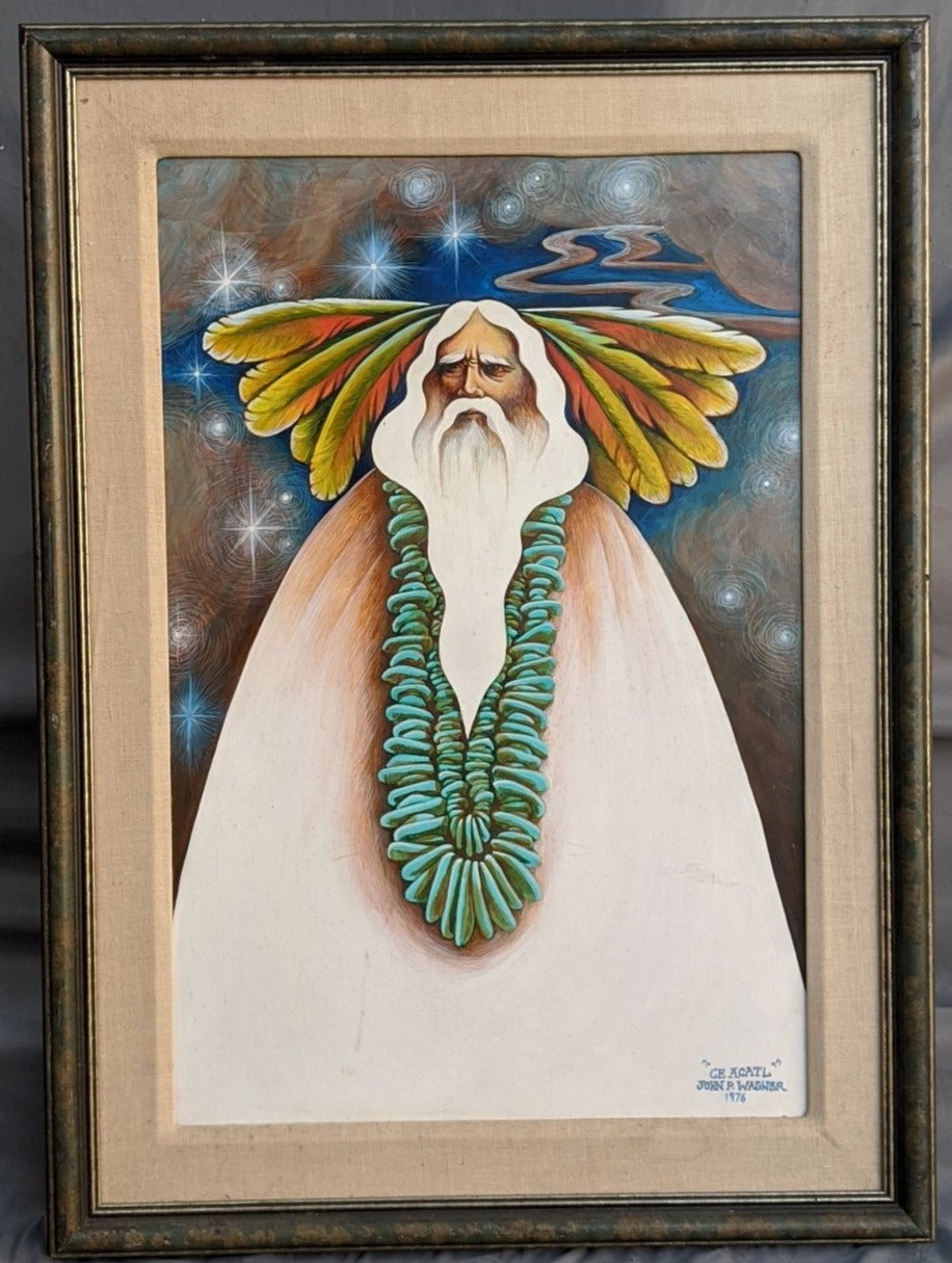 FRAMED OIL PAINTING OF NATIVE AMERICAN SHAMAN-JOHN WAGNER classic mural painting