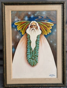 FRAMED OIL PAINTING OF NATIVE AMERICAN SHAMAN-JOHN WAGNER classic mural painting