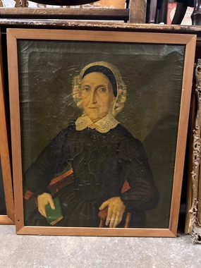 FRAMED OIL PAINTING OF OLD WOMAN IN A BONNET classic mural painting
