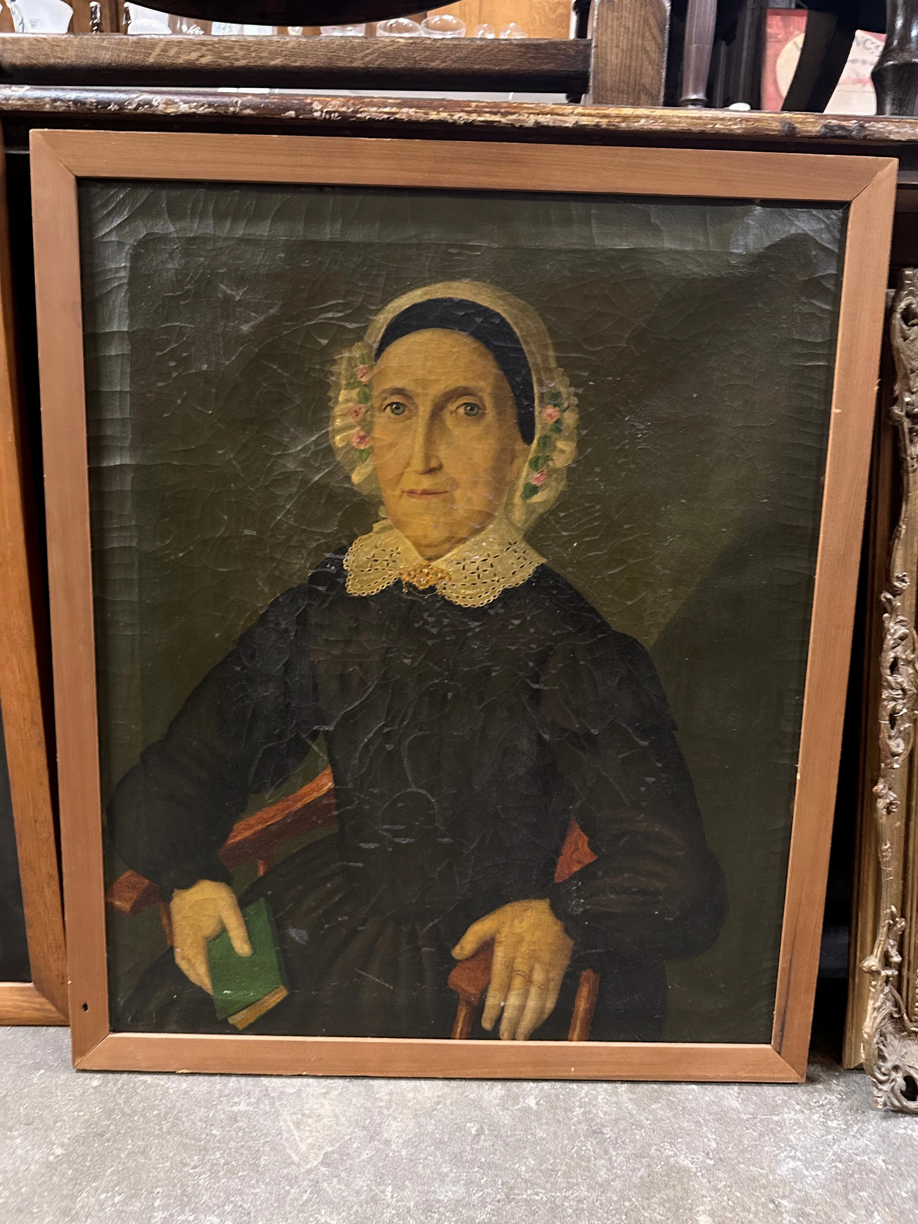 FRAMED OIL PAINTING OF OLD WOMAN IN A BONNET classic mural painting
