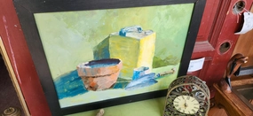 FRAMED OIL PAINTING OF POTTING TOOL AND YELLOW CAN BY PAUL EREE classic mural painting