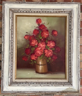 FRAMED OIL PAINTING OF RED ROSES BY KAY WHITE classic mural painting