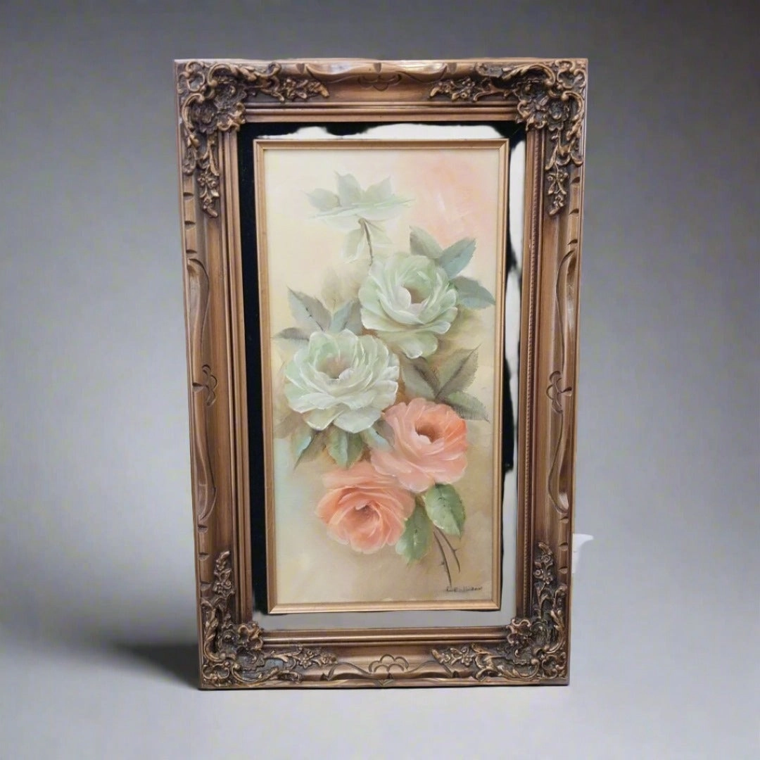 FRAMED OIL PAINTING OF ROSES classic mural painting