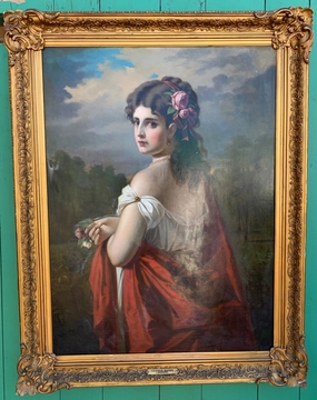 FRAMED OIL PAINTING OF VIENNESE MAIDEN SIGNED J. KURTZWELL classic mural painting