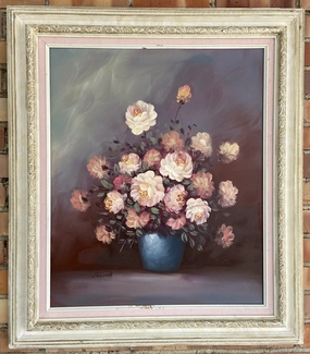 FRAMED OIL PAINTING OF WHITE ROSES BY S. TONNY classic mural painting