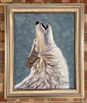 FRAMED OIL PAINTING OF WOLF BY JOANN (1 OF 2) classic mural painting