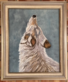 FRAMED OIL PAINTING OF WOLF BY JOANN (2 OF 2) classic mural painting