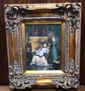 FRAMED OIL PAINTING ON BOARD OF "THE NECKLACE" COPY BY MURRAY classic mural painting