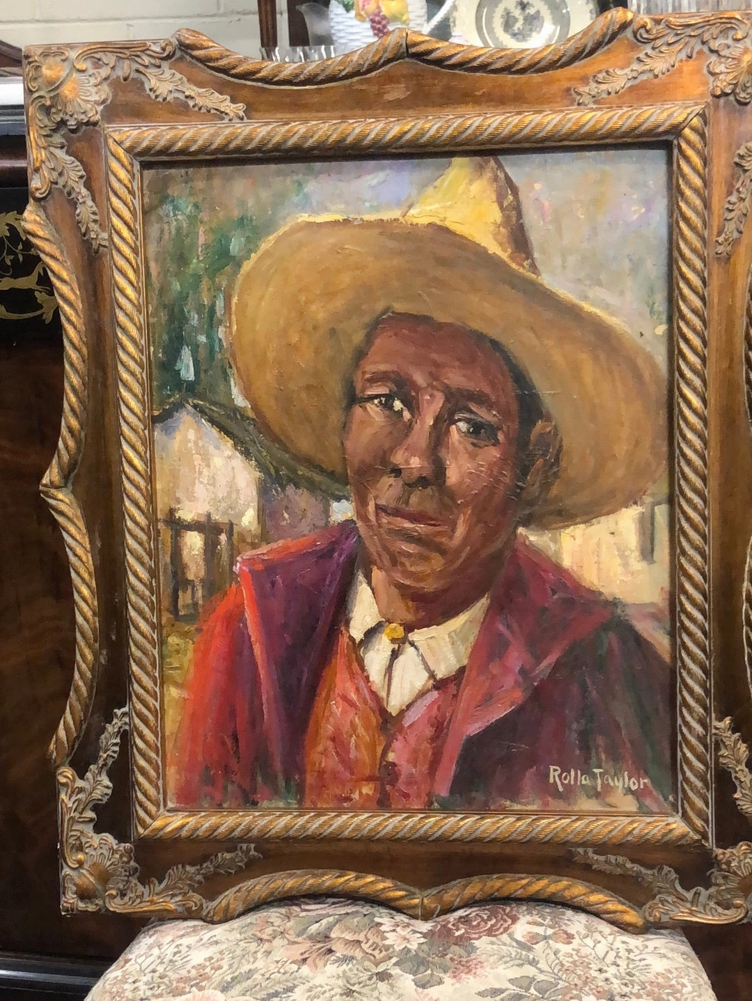 FRAMED OIL PAINTING "UNCLE PEDRO" BY ROLLA TAYOR