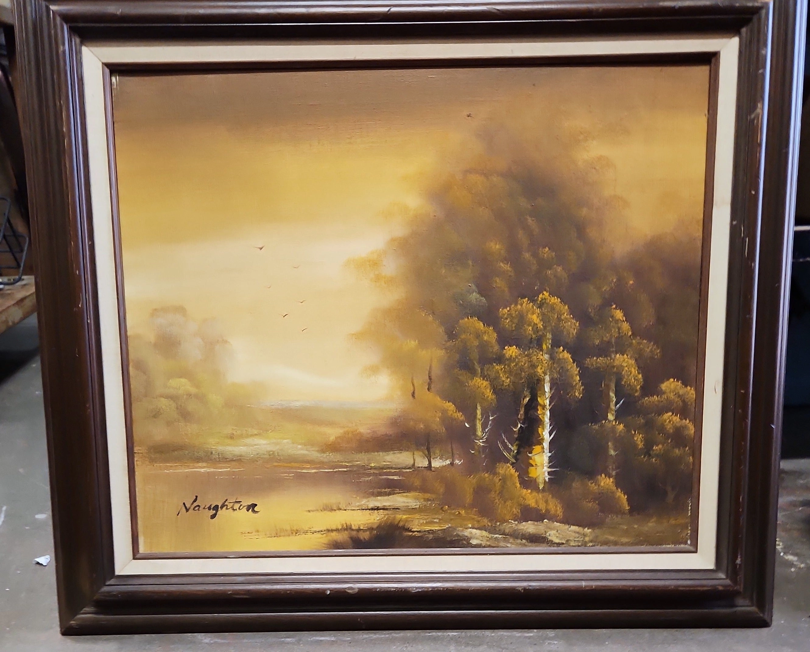 FRAMED ORANGE LANDSCAPE OIL PAINTING BY NAUGHTON classic mural painting