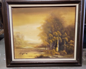 FRAMED ORANGE LANDSCAPE OIL PAINTING BY NAUGHTON classic mural painting