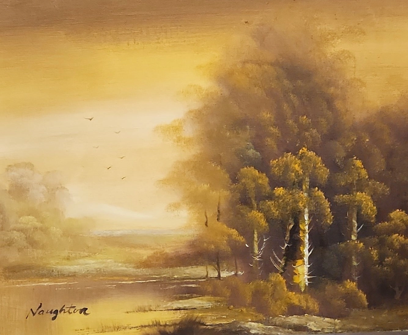 FRAMED ORANGE LANDSCAPE OIL PAINTING BY NAUGHTON