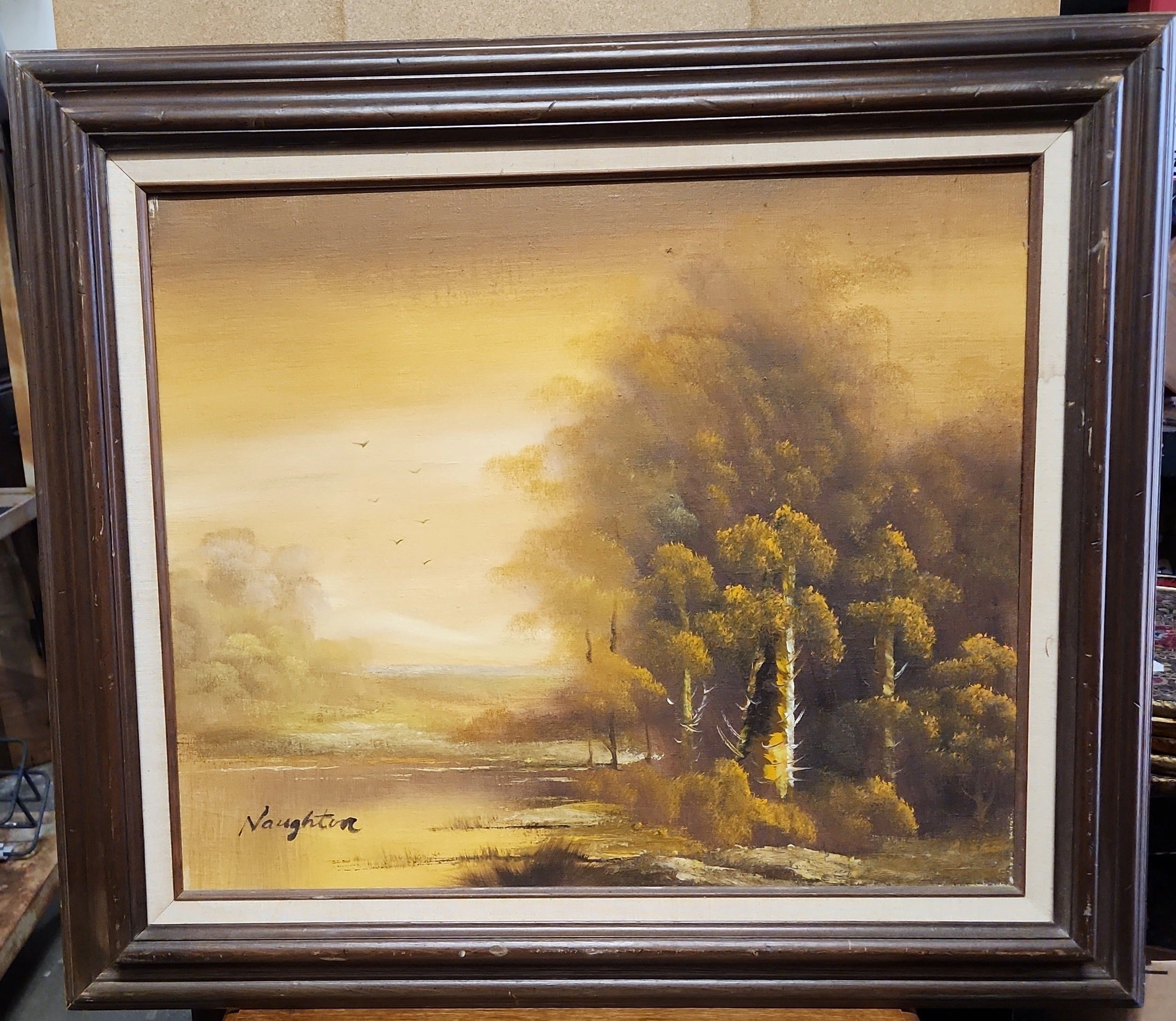 FRAMED ORANGE LANDSCAPE OIL PAINTING BY NAUGHTON
