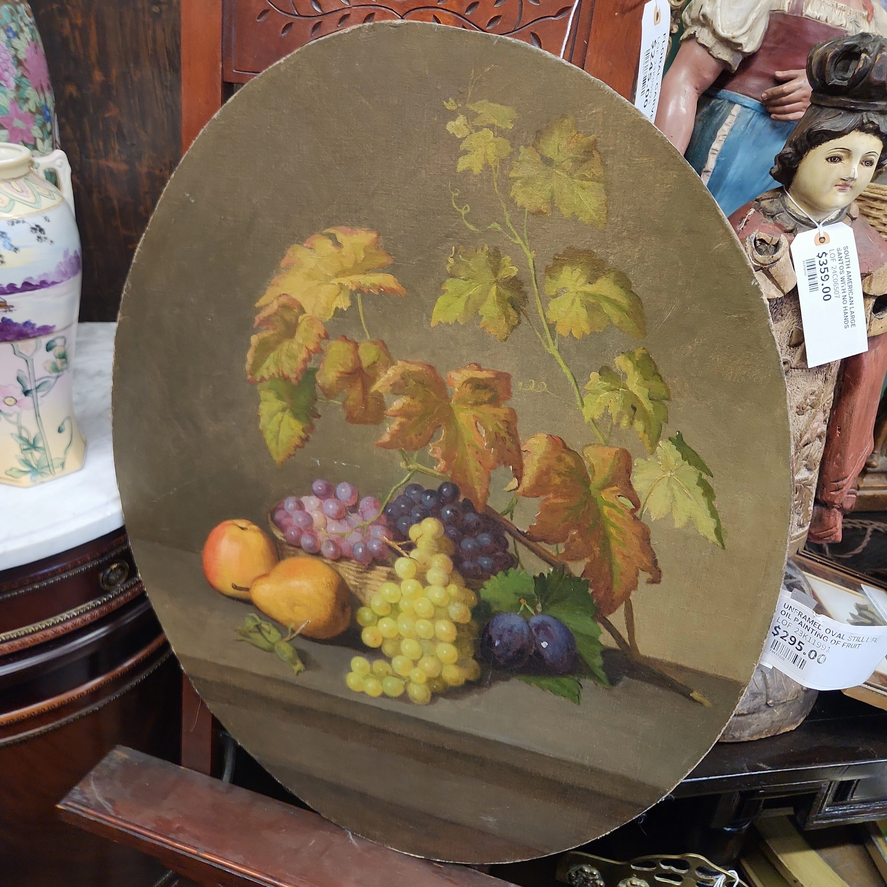 FRAMED OVAL STILL LIFE OIL PAINTING OF FRUIT