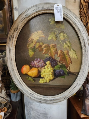 FRAMED OVAL STILL LIFE OIL PAINTING OF FRUIT classic mural painting