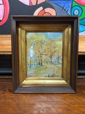 FRAMED PAINTING OF A NEIGHBORHOOD IN NICE FRAME classic mural painting