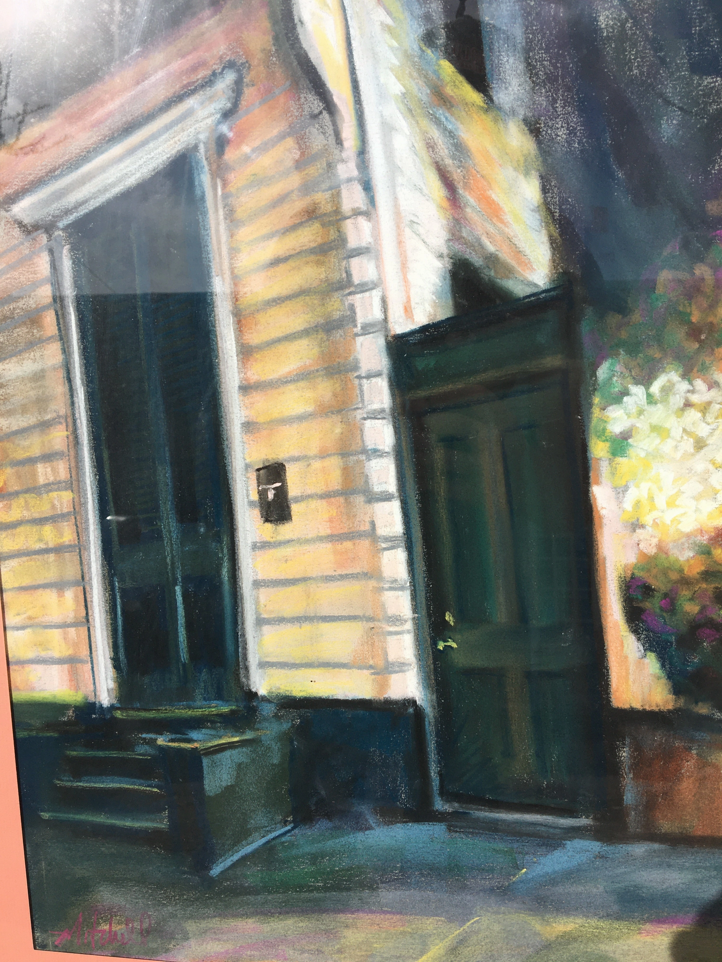 FRAMED PASTEL PAINTING OF NEW ORLEANS FRONT DOOR SIGNED BY MITCHELL