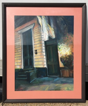 FRAMED PASTEL PAINTING OF NEW ORLEANS FRONT DOOR SIGNED BY MITCHELL classic mural painting