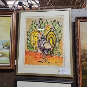 FRAMED ROOSTER WATER COLOR PAINTING classic mural painting