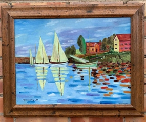 FRAMED SAIL BOAT OIL PAINTING classic mural painting