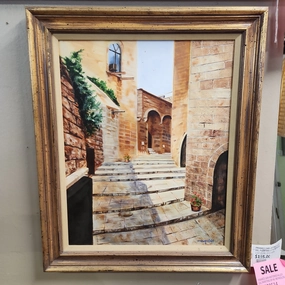FRAMED SAN ANTONIO ALLEY OIL PAINTING BY W. REYNOLDS classic mural painting