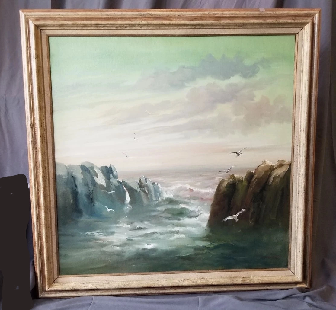 FRAMED SEASCAPE OIL PAINTING BY J. CAMPUZANO classic mural painting