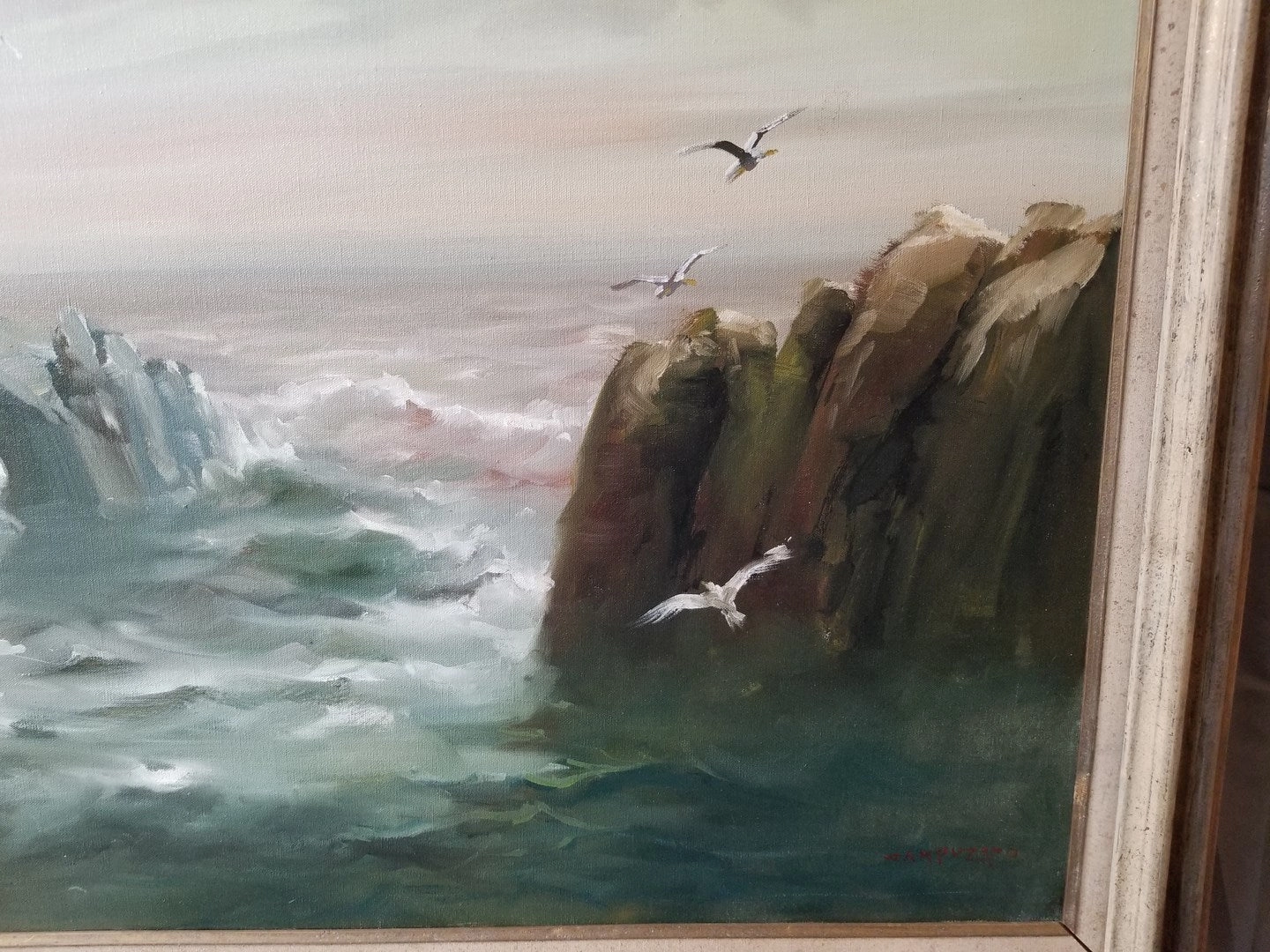 FRAMED SEASCAPE OIL PAINTING BY J. CAMPUZANO