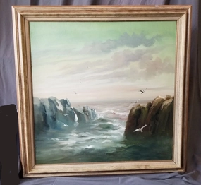 FRAMED SEASCAPE OIL PAINTING BY J. CAMPUZANO classic mural painting
