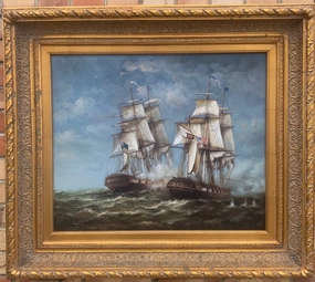 FRAMED SHIPS AT SEA OIL PAINTING classic mural painting