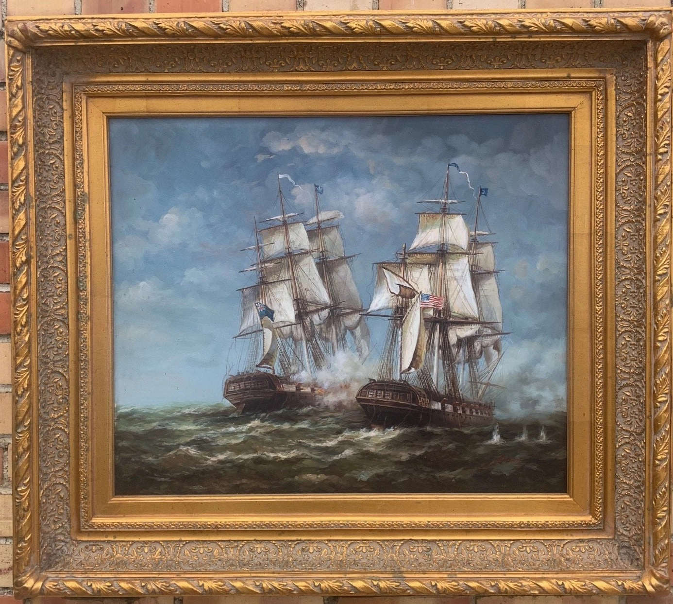 FRAMED SHIPS AT SEA OIL PAINTING classic mural painting