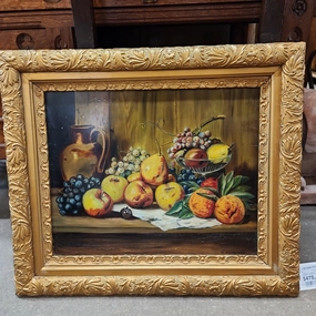 FRAMED STILL LIFE FRUIT OIL PAINTING BY J SLOAN  CIRCA 1910 classic mural painting