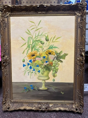 FRAMED STILL LIFE OIL PAINTING OF FRUIT ANT FLOWERS classic mural painting