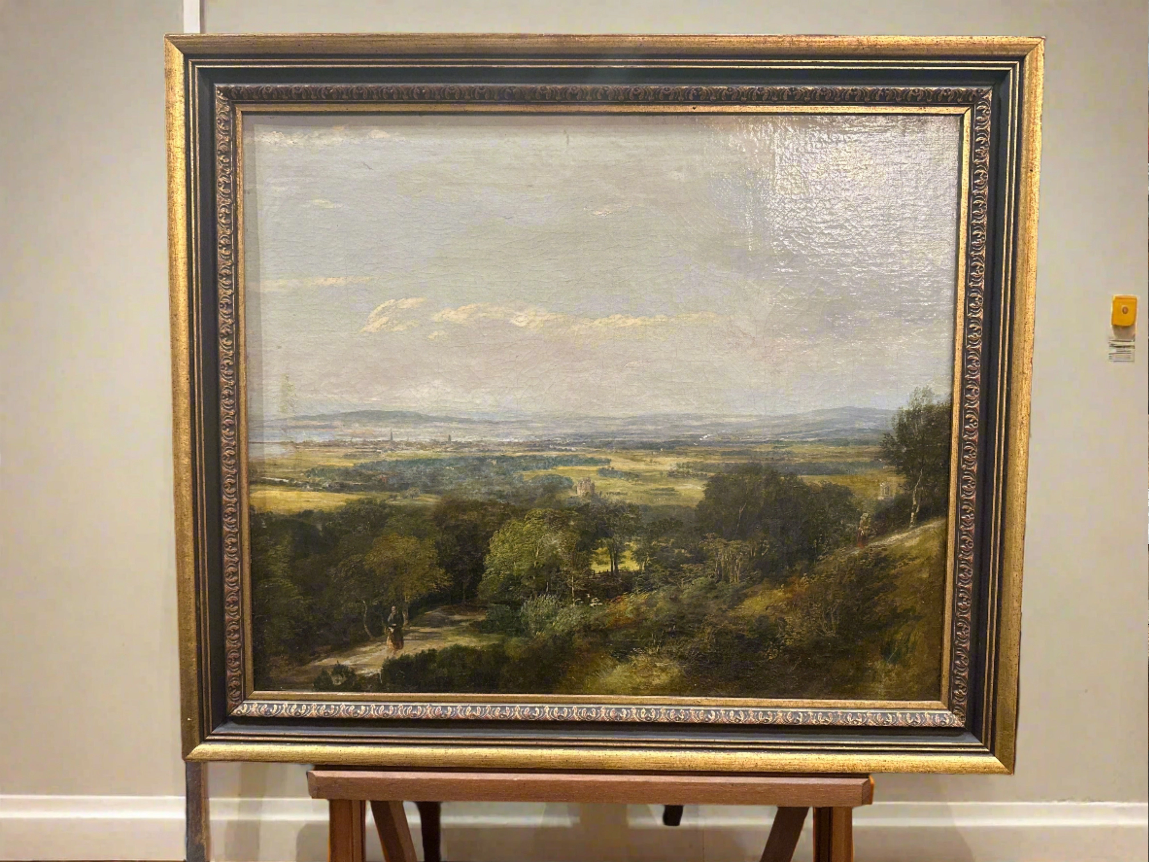FRAMED VISTA LANDSCAPE OIL PAINTING WITH LADY ON PATH classic mural painting
