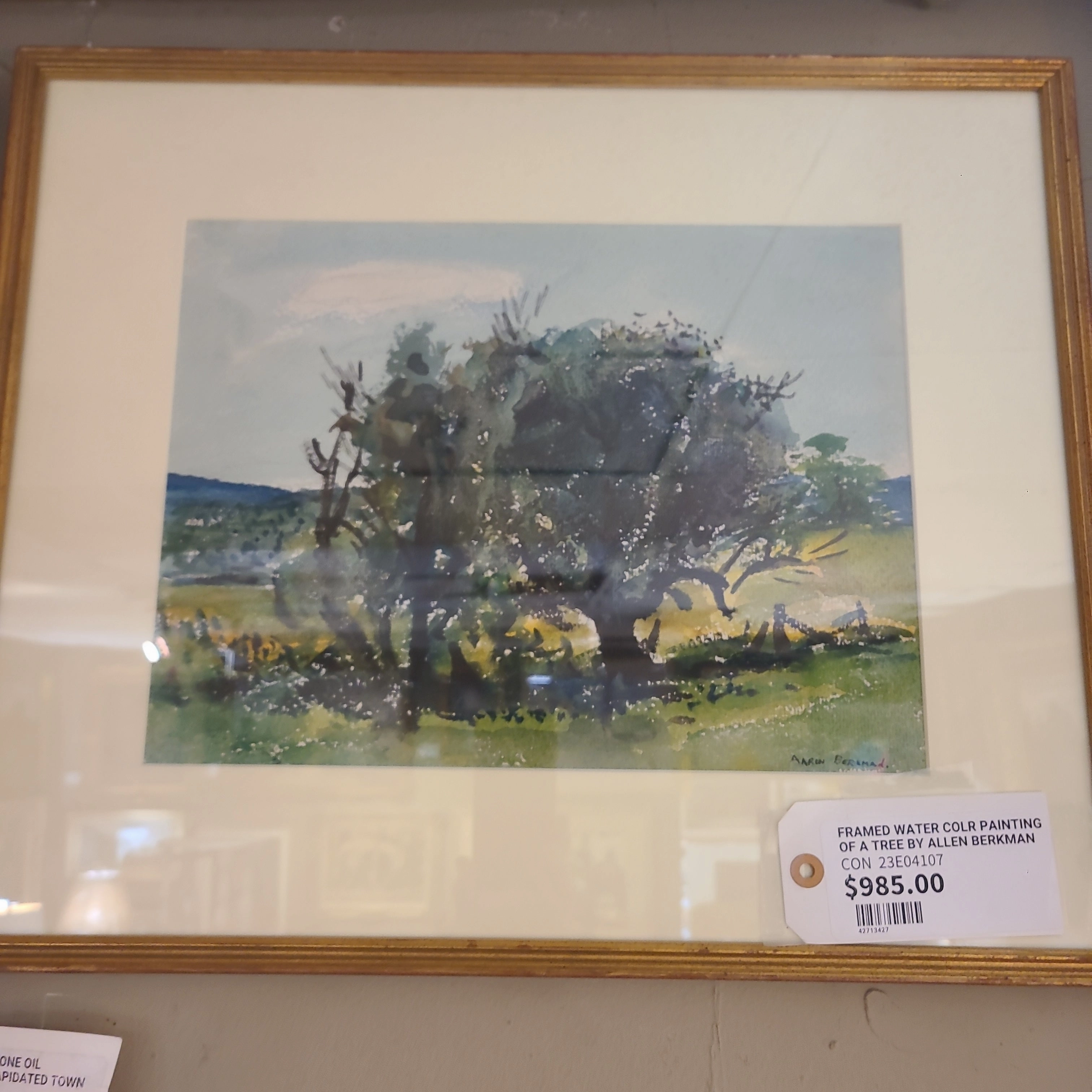 FRAMED WATER COLOR PAINTING OF A TREE BY ALLEN BERKMAN