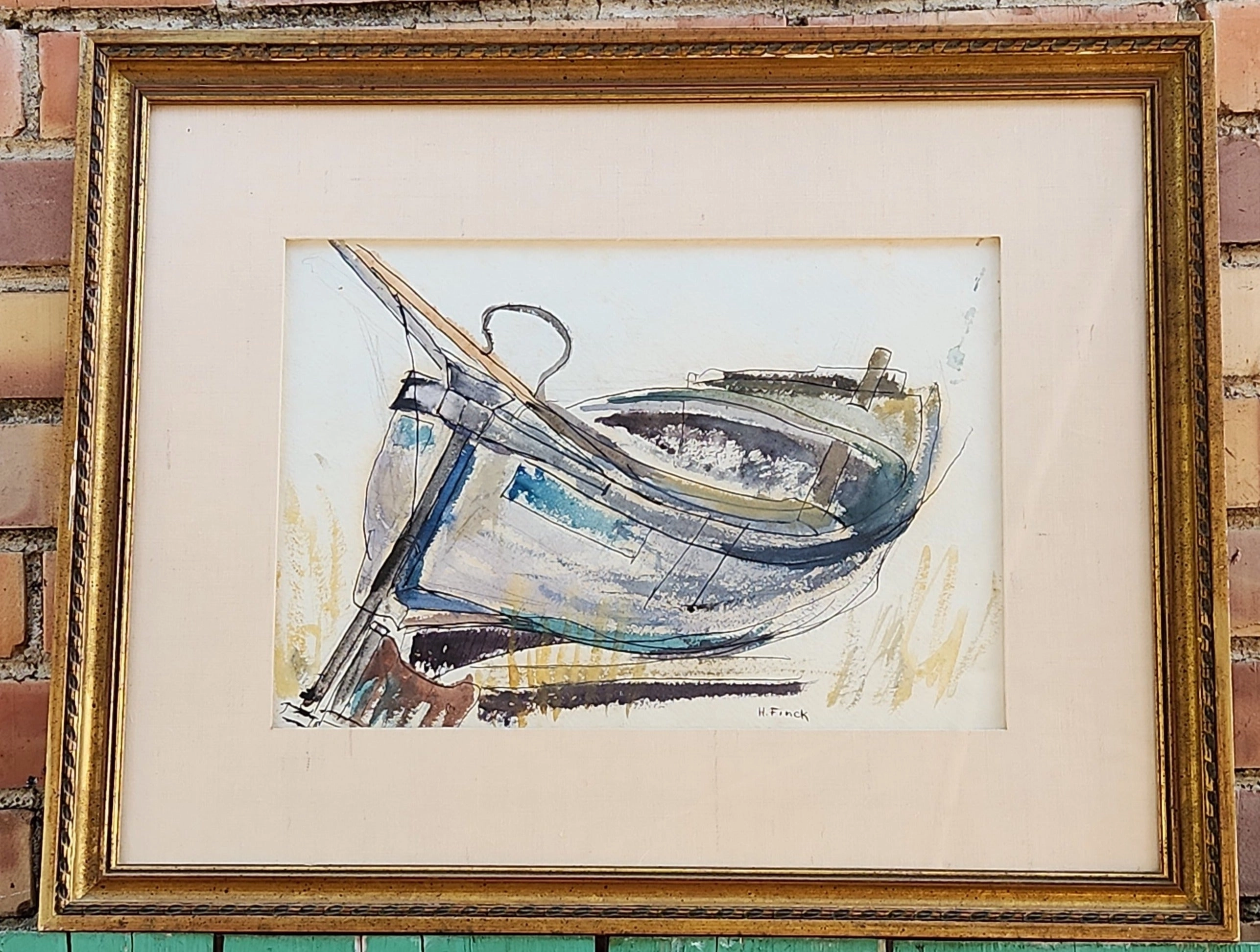 FRAMED WATERCOLOR PAINTING OF A SAIL BOAT classic mural painting