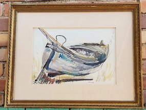 FRAMED WATERCOLOR PAINTING OF A SAIL BOAT classic mural painting