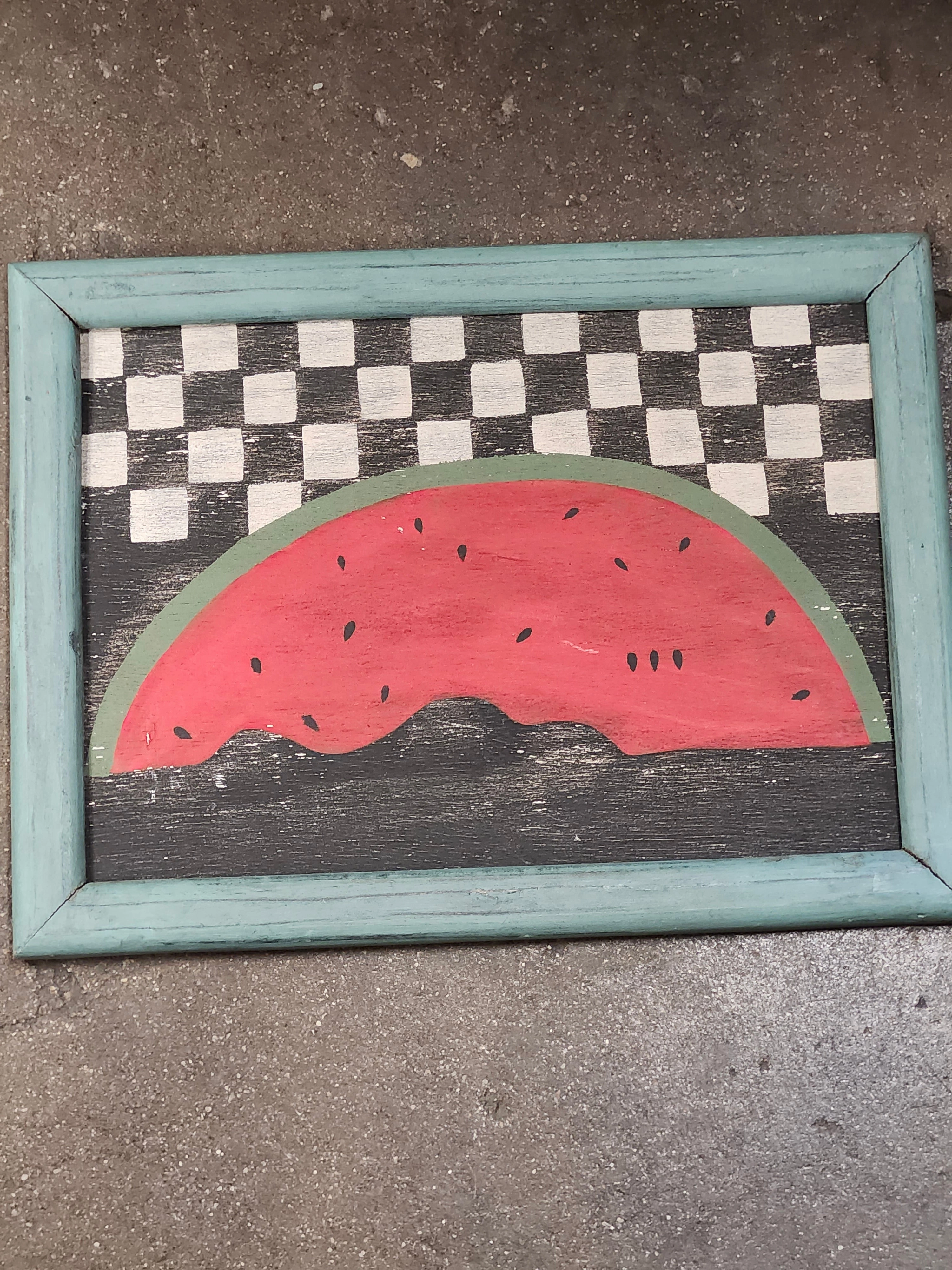 FRAMED WATERMELON PAINTING ON BOARD classic mural painting