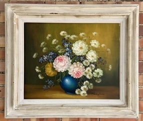 FRAMED WHITE FLOWERS OIL PAINTING BY NANCY LEE classic mural painting