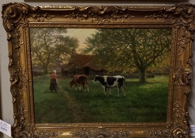 French farm scene Cows Oil Painting by H. Houben classic mural painting