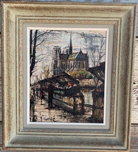 FRENCH IMPRESSIONIST OIL PAINTING OF MARKET BY Y. GONEC classic mural painting
