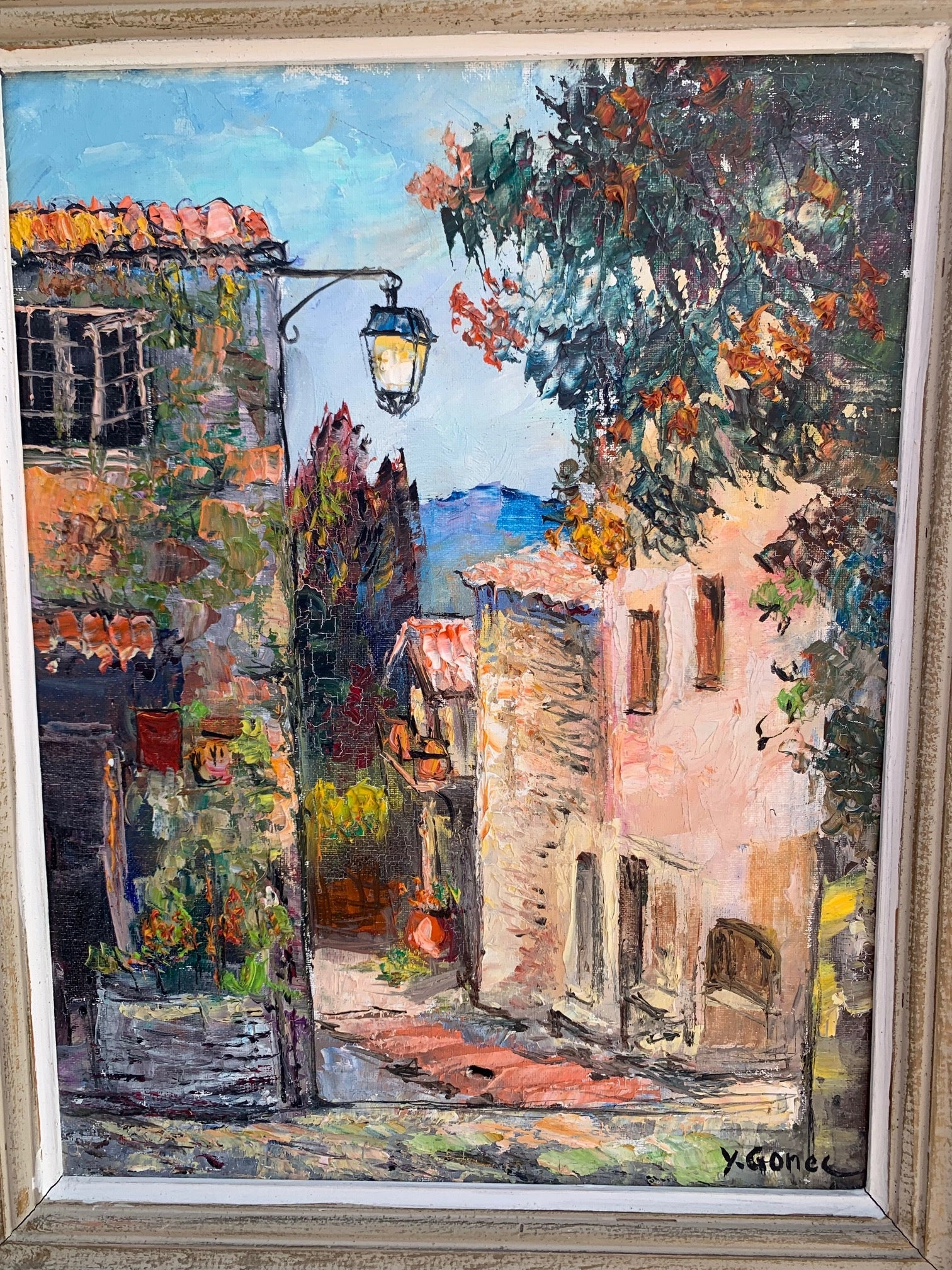 FRENCH IMPRESSIONIST VILLAGE OIL PAINTING BY Y. GONEC