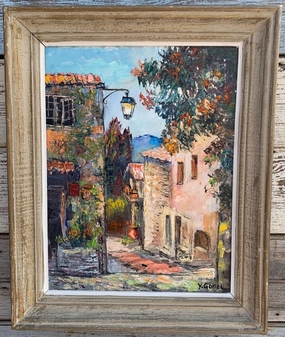 FRENCH IMPRESSIONIST VILLAGE OIL PAINTING BY Y. GONEC classic mural painting