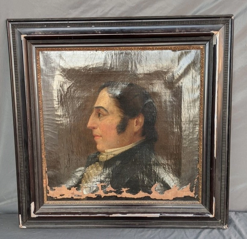 FRENCH NOBLEMAN OIL PAINTING AS FOUND