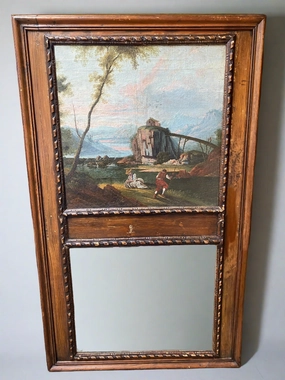 FRENCH TRUMEAU MIRROR WITH LANDSCAPE OIL PAINTING classic mural painting