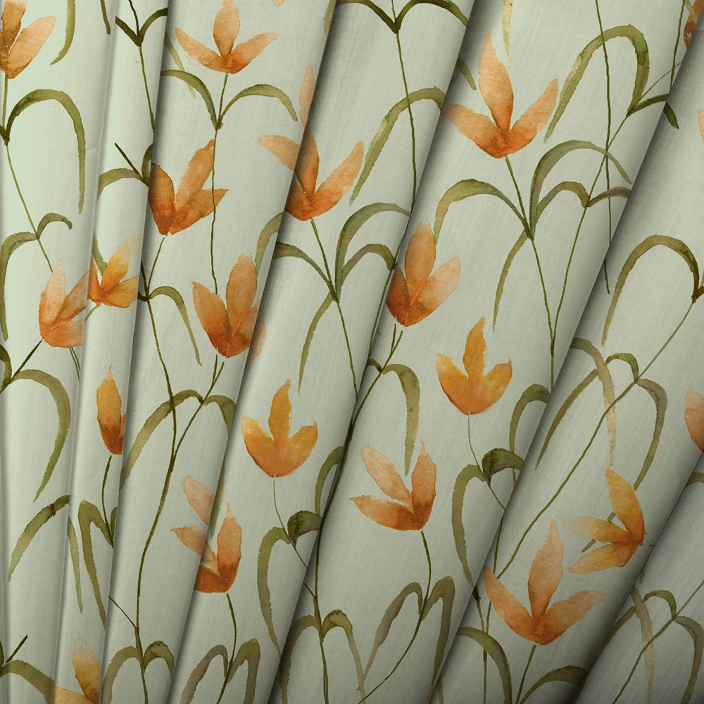 Fresia Printed Cotton Fabric (By The Metre) Sky