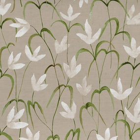 Fresia Printed Cotton Fabric (By The Metre) Stone elegant table cloth  
