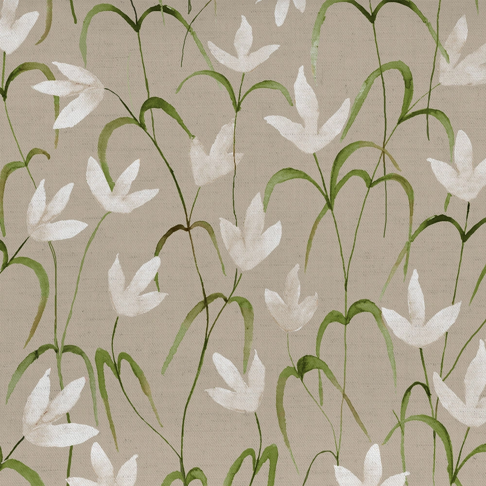 Fresia Printed Cotton Fabric (By The Metre) Stone elegant table cloth  