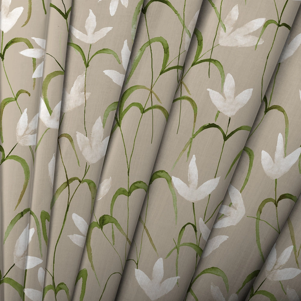 Fresia Printed Cotton Fabric (By The Metre) Stone
