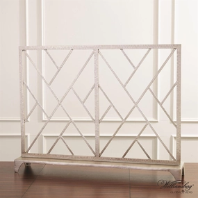 Fretwork Design Fireplace Screen In Nickel home display ornament