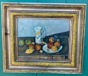 FRUIT STILL LIFE OIL PAINTING IN FRAME WITH YELLOW BORDER classic mural painting
